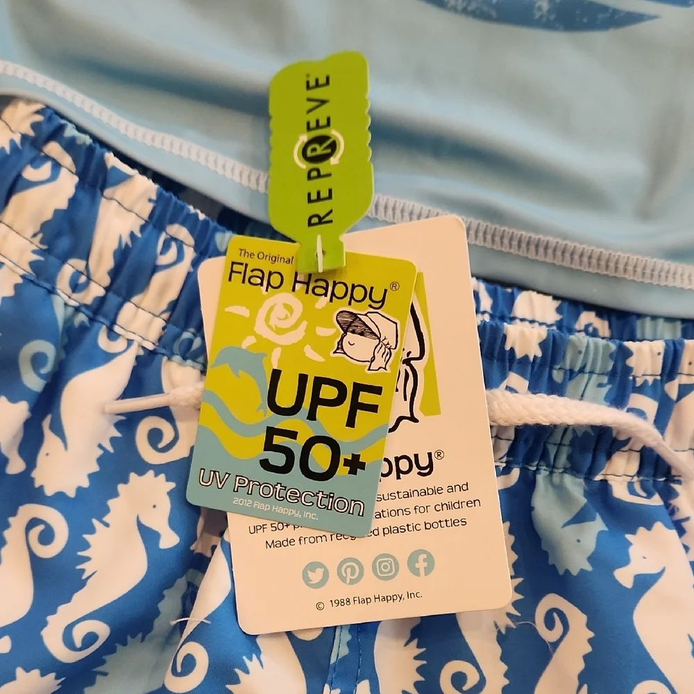 Flap Happy Boys Rashguard Swim Set Size 4 New W Tags